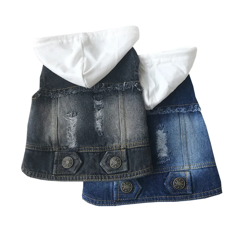 

Spring and Autumn Teddy wash jeans vest small puppy hooded vest cat dog clothing Korean pet clothing