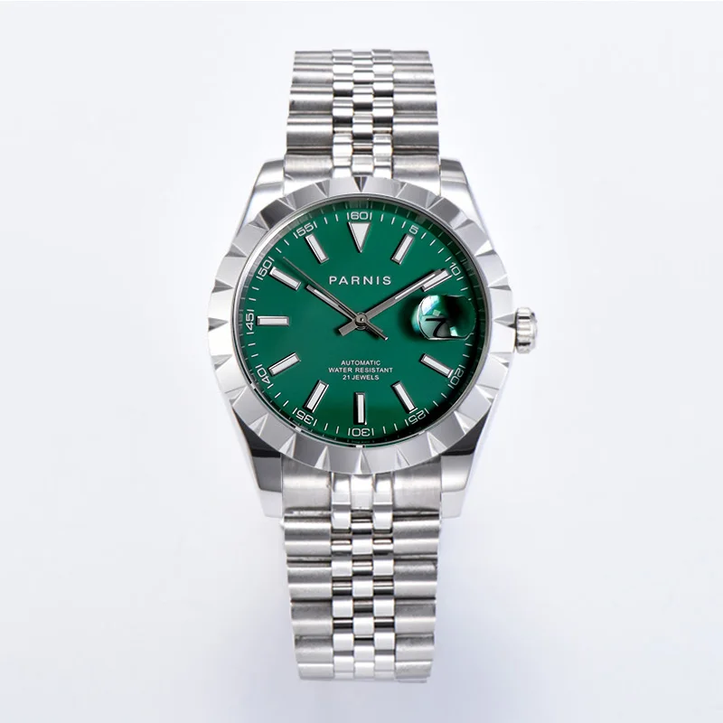 

Модные автоматические механические мужские часы Parnis 39,5 мм с зеленым циферблатом, чехол из нержавеющей стали, часы Miyota 8215, топ-люксовый бренд...