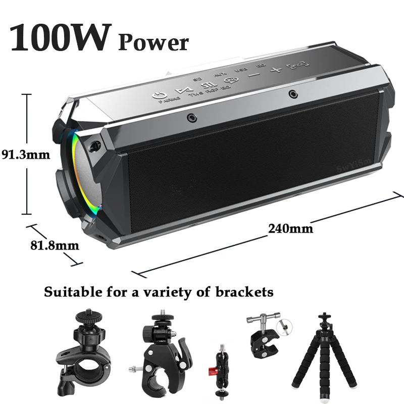 

100W High-Power Portable Bluetooth Speaker IPX5 Outdoor Wireless Column Home Theater Subwoofer TWS Music Center with Power Bank