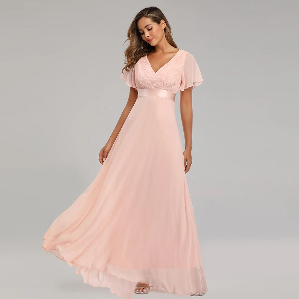 Платье женское длинное шифоновое с V-образным вырезом и юбкой-годе | Женская