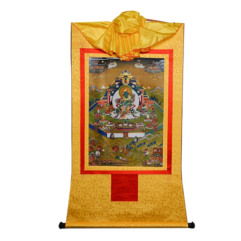 35 см Тибетский буддизм Зеленая Тара чистая земля статуя Будды танка печать