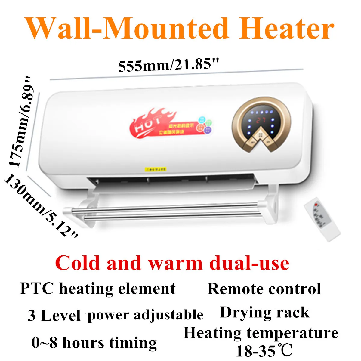 

2000W Wall Mounted Air Conditioner Heater Fan Cooler Heating Cooling Room Bathroom Waterproof Remote Control Air Conditioning