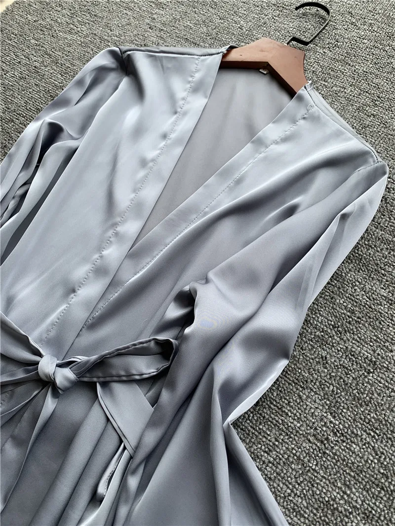 Весенне осенний женский сексуальный Шелковый атласный комплект для сна