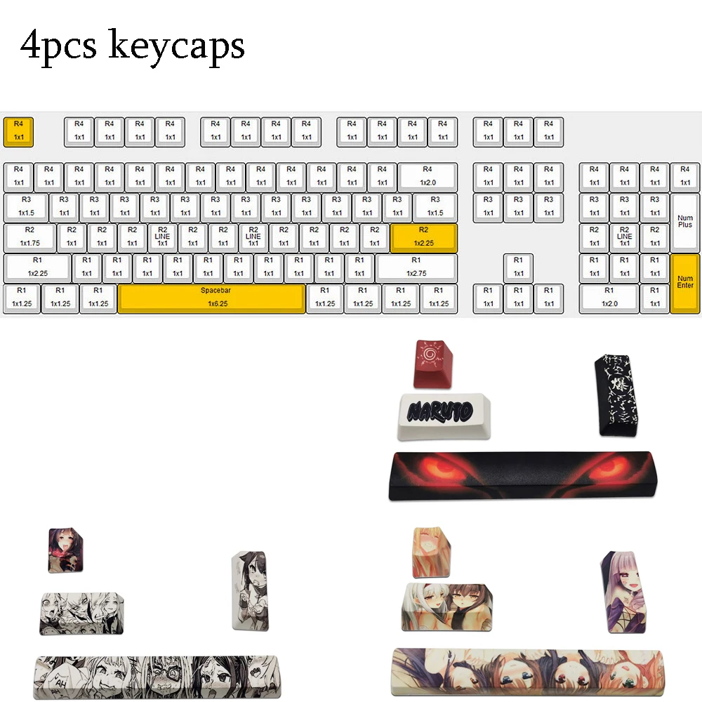 

4pcs/Set Keycaps PBT Dye Sublimation Hot Swappable Japanese Anime For Cherry Mx Gateron Kailh Switch Mechanical Keyboard