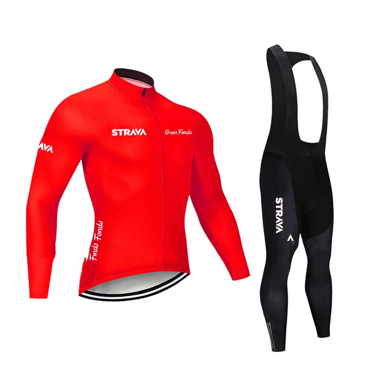 

2021 STRAVA Team Cycling Jersey Set Bicycle Clothing Breathable Men Long Sleeve Shirt Bike 20D Gel Pad