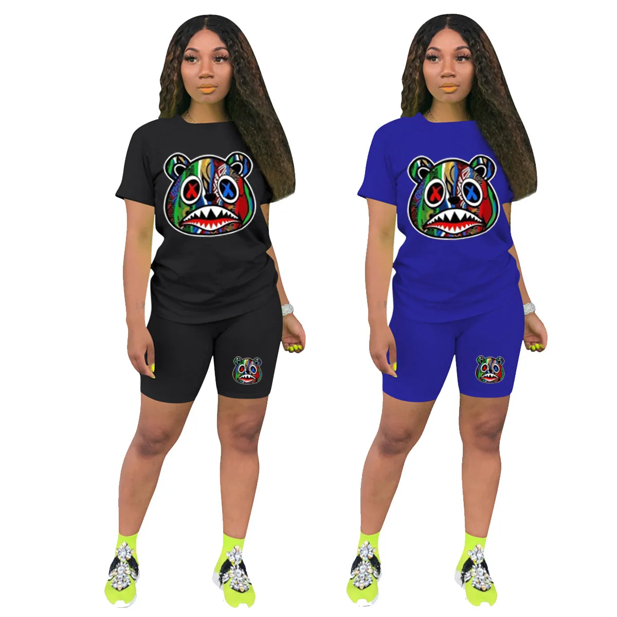 

Женская Повседневная спортивная одежда, из двух частей, с разноцветным принтом Аватара, в европейском и американском стиле, 2020