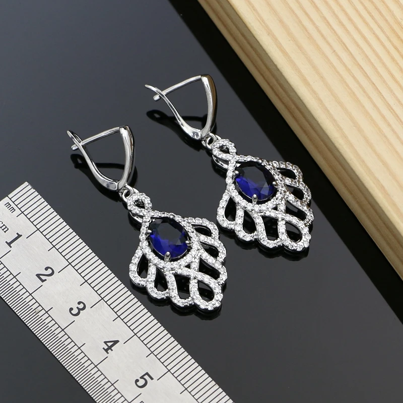 Женский винтажный Комплект украшений из серебра 925 пробы ожерелье с голубым