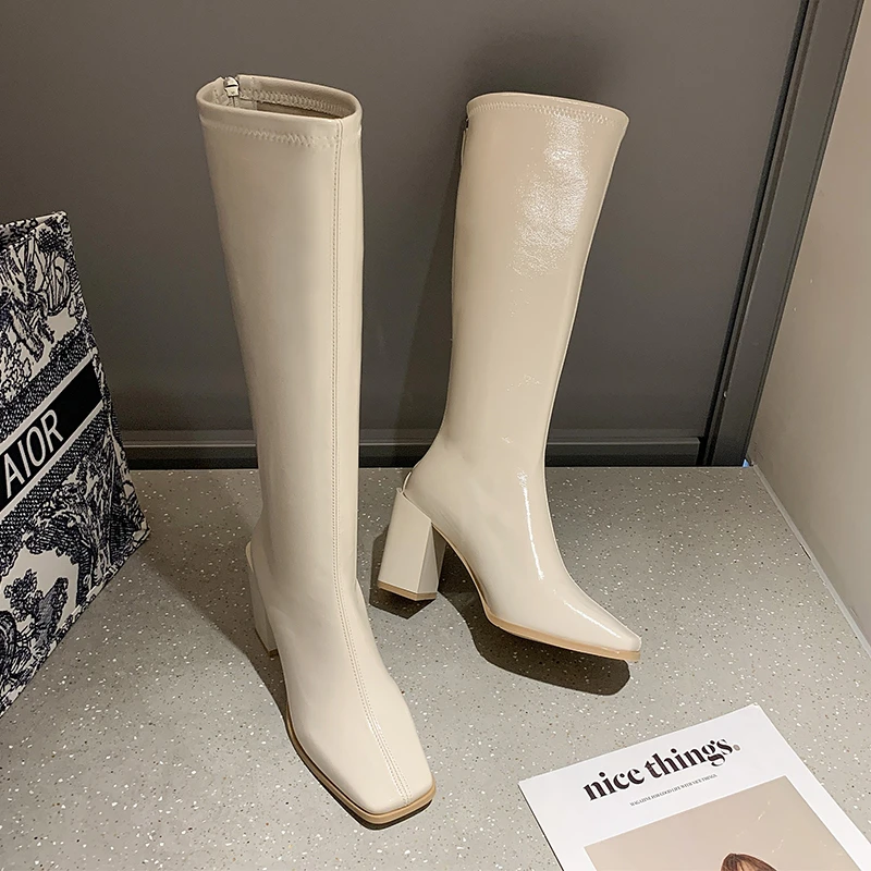 

Женские сапоги до колена из мягкой искусственной кожи, высокие сапоги без застежек, женская обувь на толстой платформе с круглым носком, Осе...