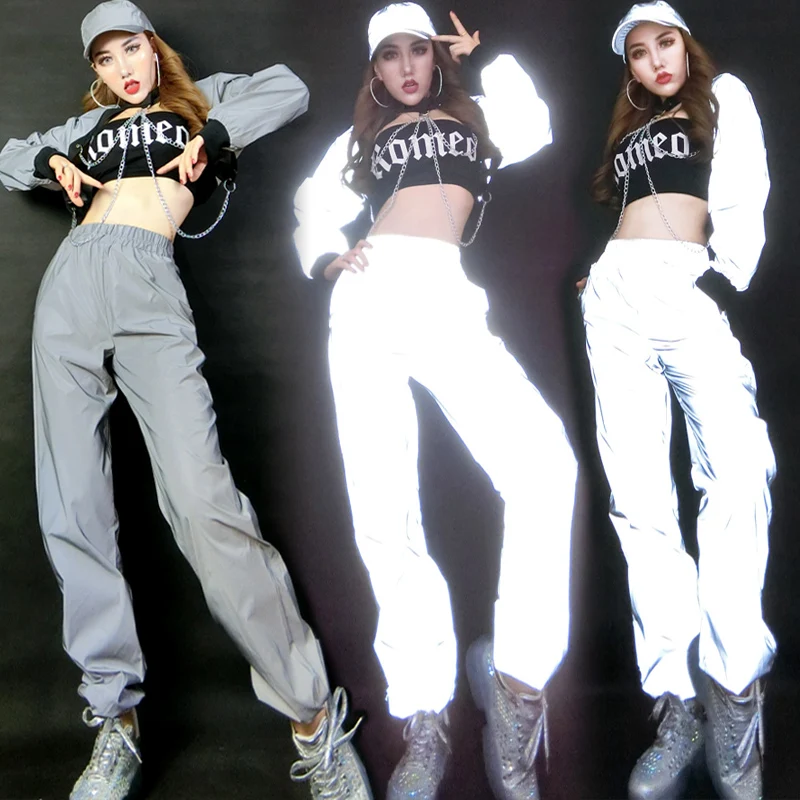 Брюки женские светоотражающие с завышенной талией Длинные однотонные