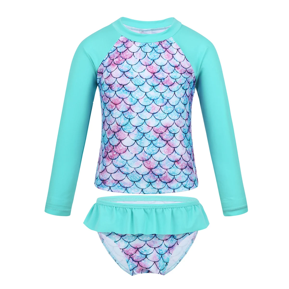 Пляжный костюм для девочек с длинными рукавами и принтом в виде рыбьей чешуи |
