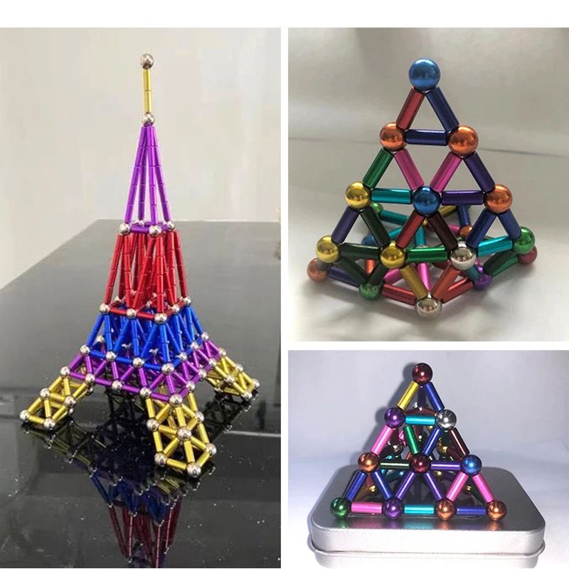 Магнитные стержни и шарики нейтральный металлический 36 40 шариков конструктор