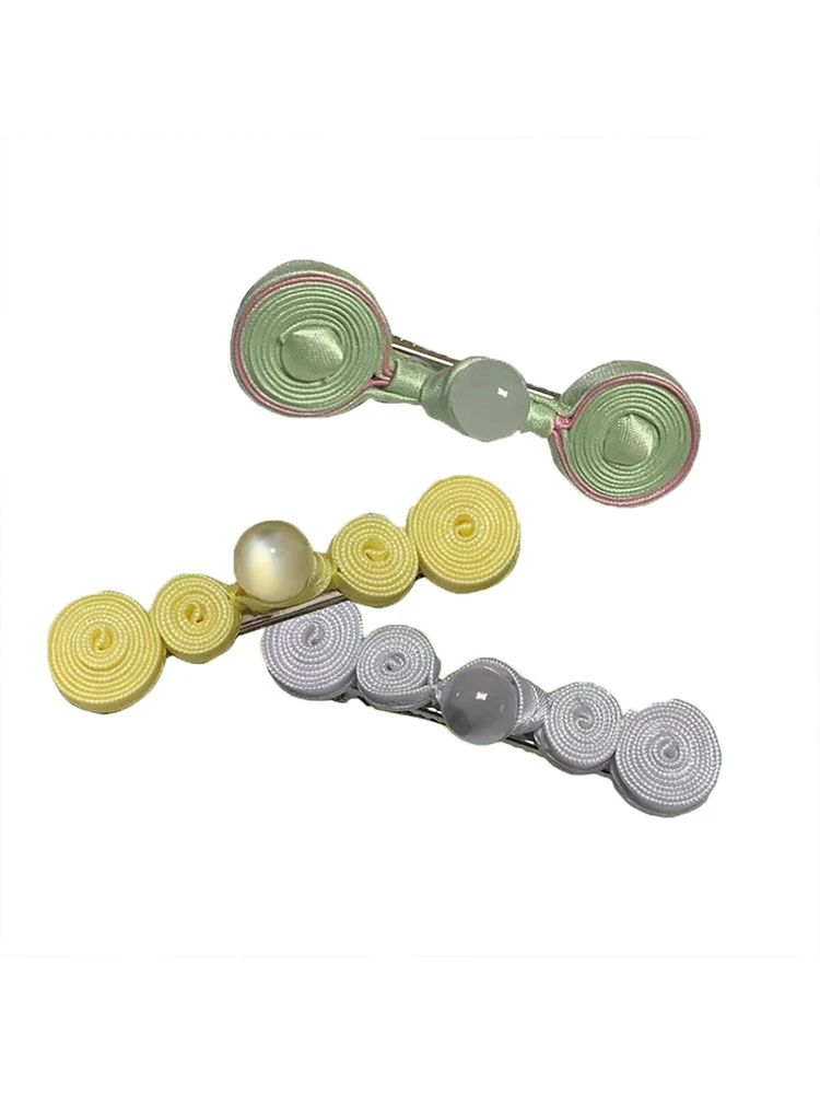 

3-Color Kawaii Chinoiserie Cheongsam Button Hairpin Handmade Hairs Accessories Bangs Clip For Girls Cute All-Match Chinese Style