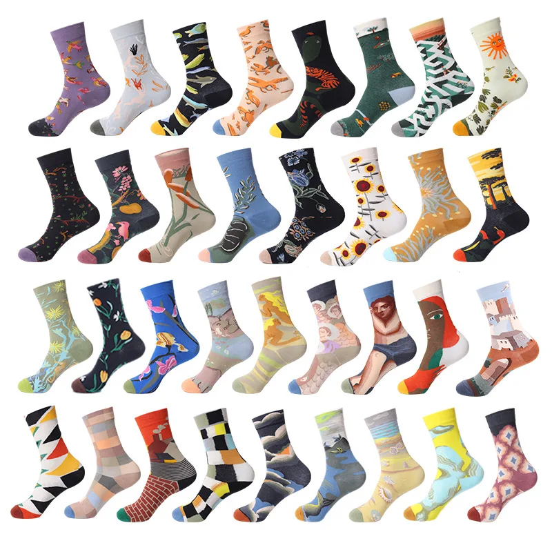

Man Socks Funny Trend Cartoon Oil Painting Middle Tube Harajuku Unisex Literature and Art Autumn and Winter Cotton Women Socks
