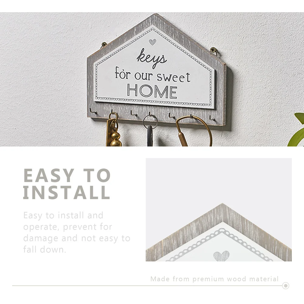 

1PC Wooden Key Hanger Household Wooden Sign Key Hook Wall Hanging Hook