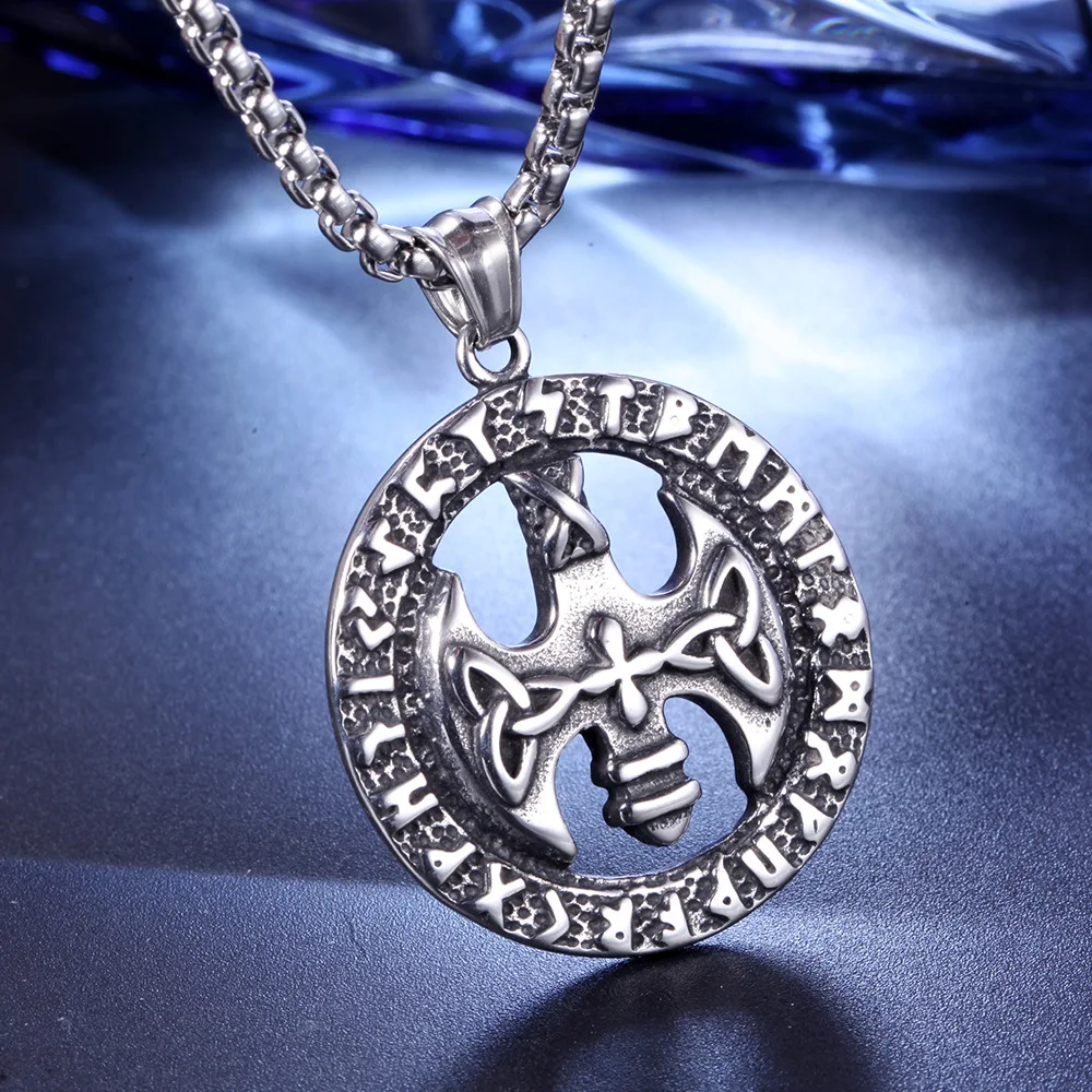 Мужское серебряное ожерелье с кулоном викинга из нержавеющей стали в