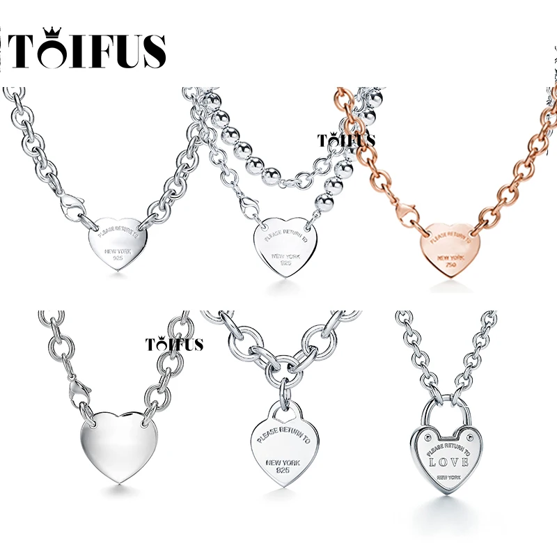 

Tif New 925 Silver Pendant Necklace Female Big Love Jewelry Exquisite Craftsmanship With Official Logo Blue Heart Wholesale