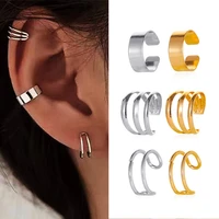3pcs fashion simple cross clip earrings for women girls cute gold silver color punk ear cuff clip without piercing jewerly