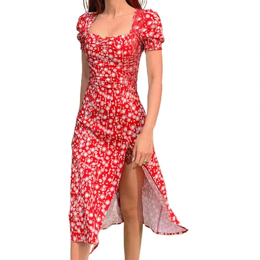 

Women Dress Zipper Ruffle Exquisite Summer Floral Print Dress for Date