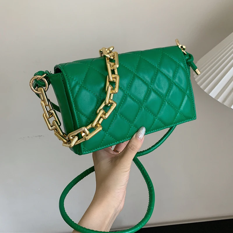 

Thick Chain Women's Bags 2021 Quilted Flap Underarm Baguette Shoulder Crossbody Bag Purses And Handbag Ladies Hand Clutch Bags