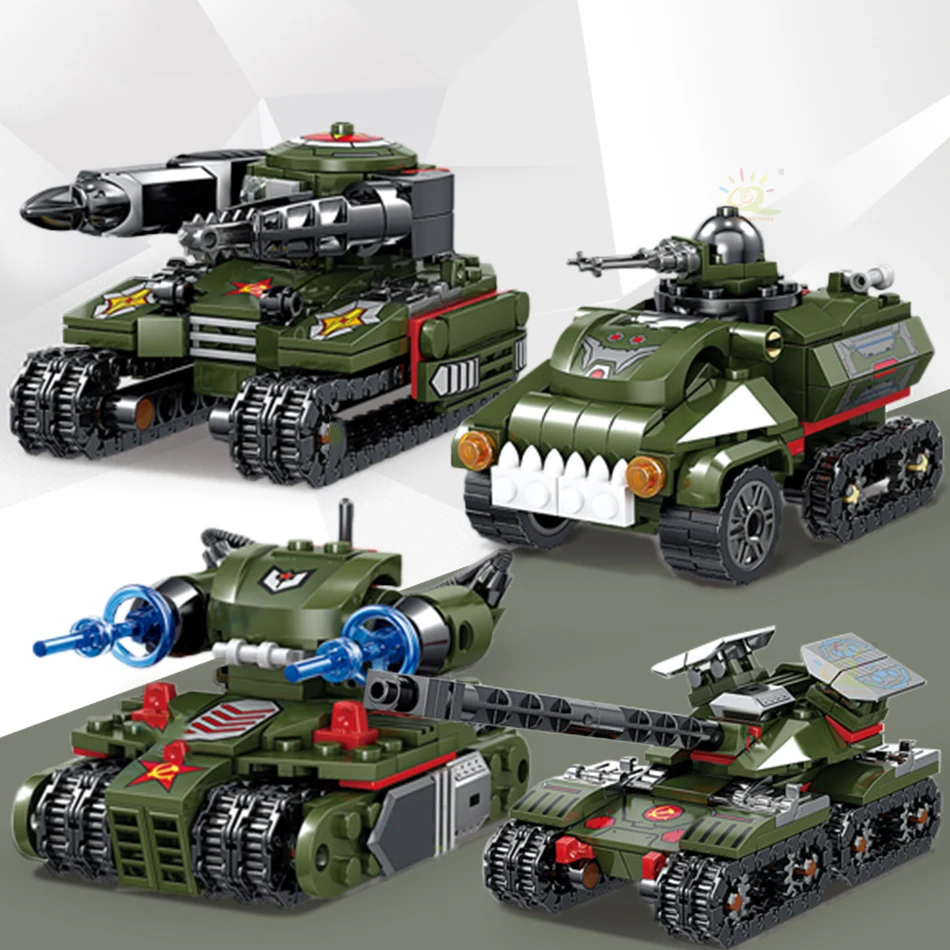 

Набор строительных блоков: Военный танк WW2, грузовик, армейский кирпич с 4 фигурками солдата, строительная игрушка для детей, рождественские ...