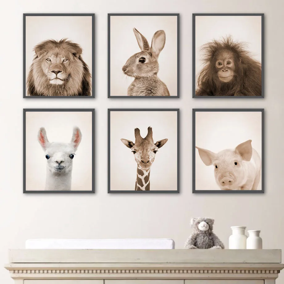 

Lion Rabbit Giraffe Llama Orangutan Wall Art Canvas Painting Nordic Posters And Prints Animal Wall Pictures Baby Kids Room Decor