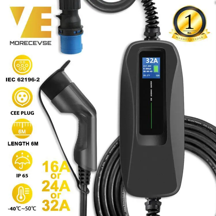 タイプ2 Ev充電器レベル2 32アンプポータブル電気自動車の充電器 Ceeプラグ2v 240v自動車の充電ケーブル Iec 2 Leather Bag