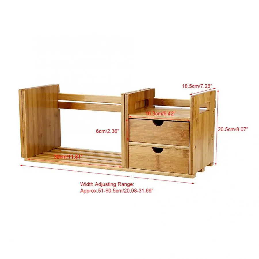 Bamboo Wood Extendable Desk Tabletop Book Rack Bookshelves Bookcase Organizer with 2 Drawer High Quality |
