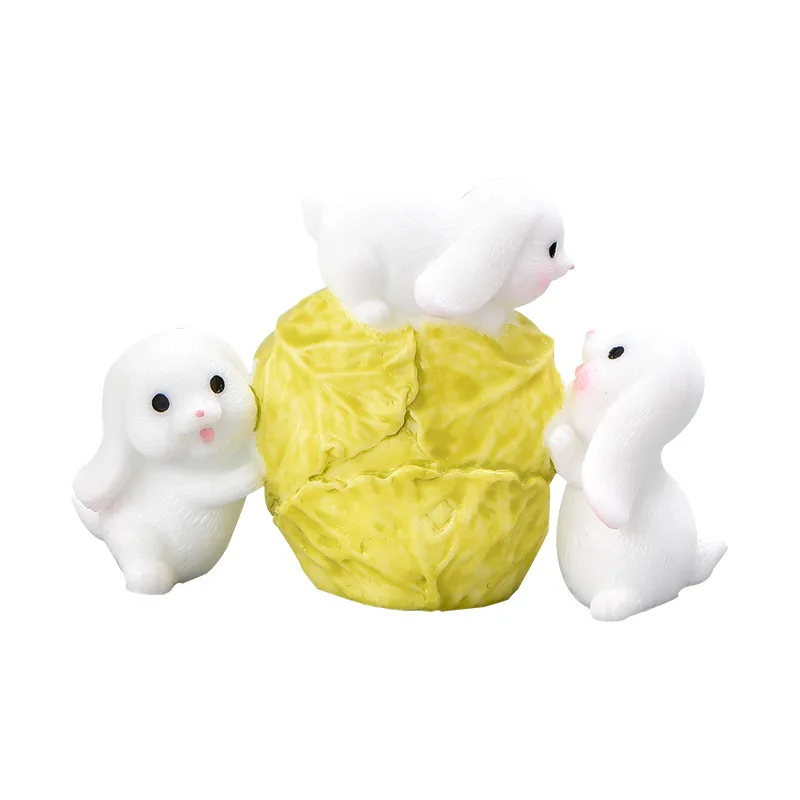 

1Pc Cute Animal Cartoon Rabbit Micro Landscape Ornament Cabbage Boat Carrot Lovely Gardening Plant Resin Home Decor Accessories