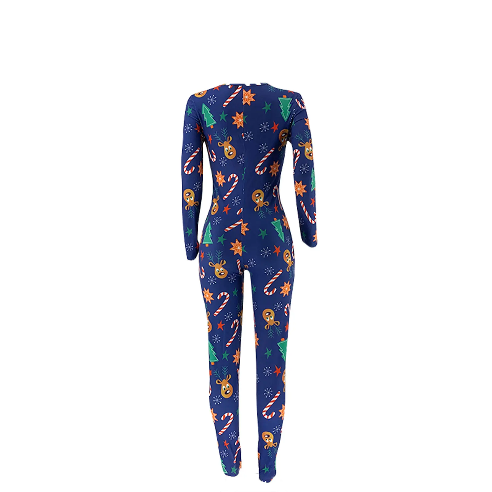 

Christmas Womens Sexy Romper Pajamas Long Sleeve Button Front Deep V Neck One Piece Jumpsuit Pants