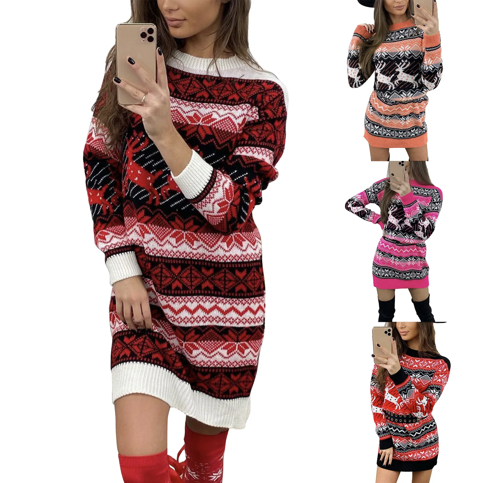 

Рождественский свитер, Женский Теплый вязаный свитер с рождественским оленем и длинным рукавом, джемпер, топы, зимние и осенние пуловеры, ра...