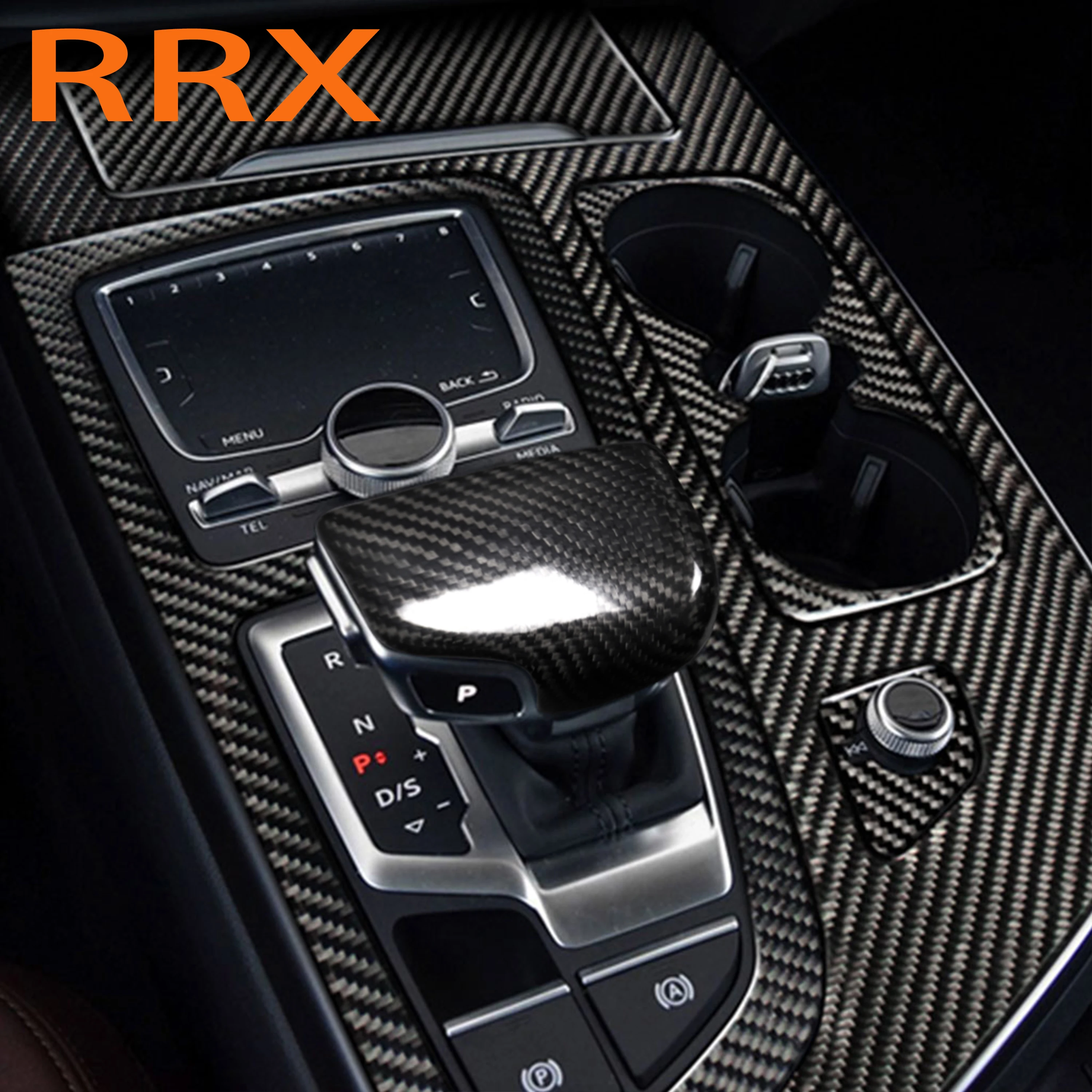 for audi q7 sq7 4m 2016 2019 carbon fiber gear shift panel storage car cup holder stickers center console surround sticker 6pcs free global shipping