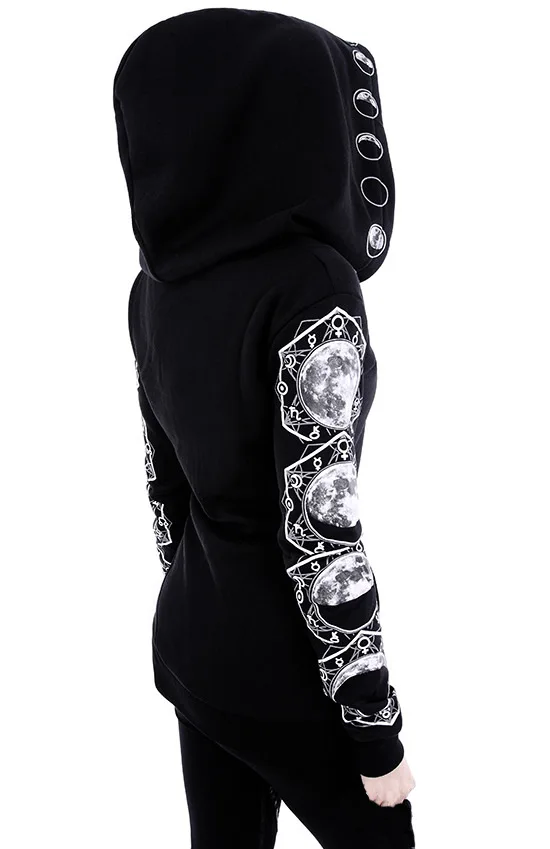 Женские черные повседневные толстовки с длинными рукавами в стиле панк готика