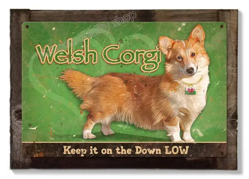 Валлийская корги собака металлический знак держать его вниз низкий зоомагазин