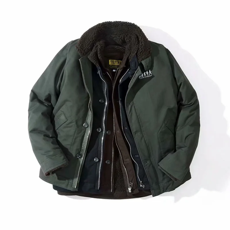 

Spring Autumn Lamb Wool Tops Men's Plush Thickened Cotton Padded Jacket Outdoor Trekking Camping Hiking Cargo Korean Loose Coat