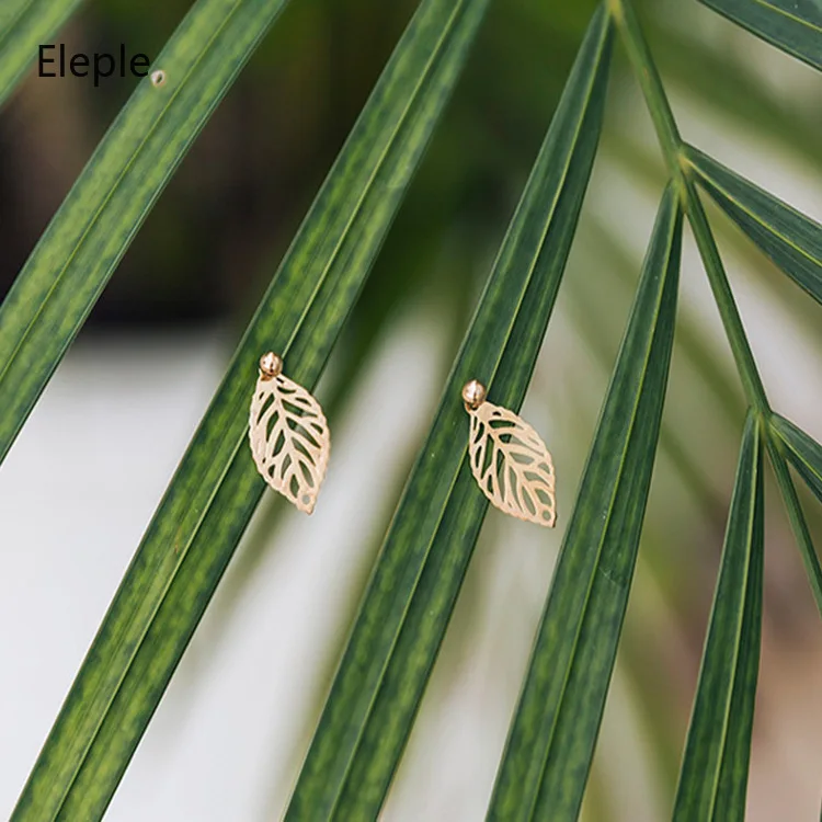 Элегантные желтое золото цвет полые листья серьги для женщин офисные женские