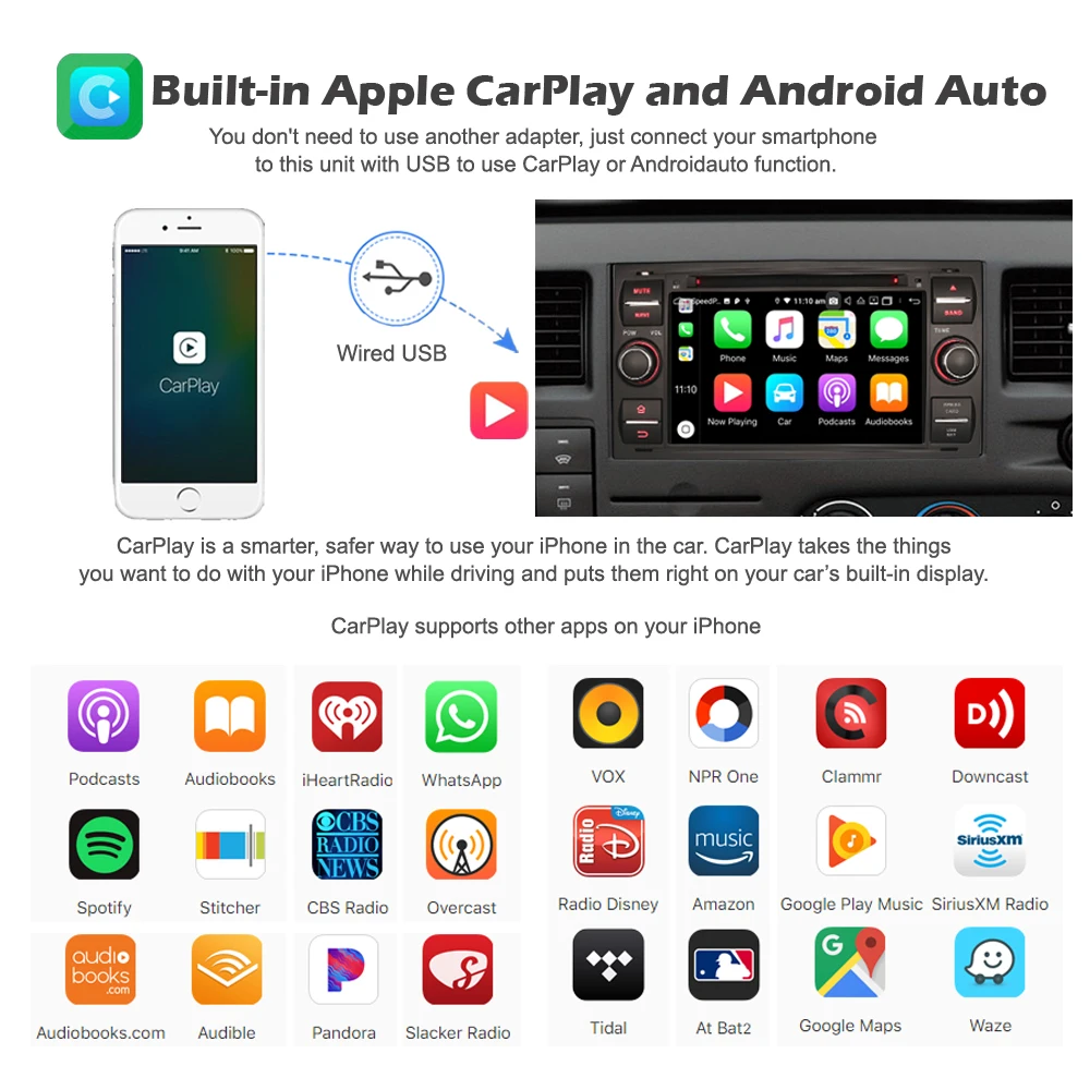 Автомагнитола 2 DIN 7 дюймов 8 ядер 64 ГБ DVD GPS-навигация CarPlay Android 10 Авторадио DAB +