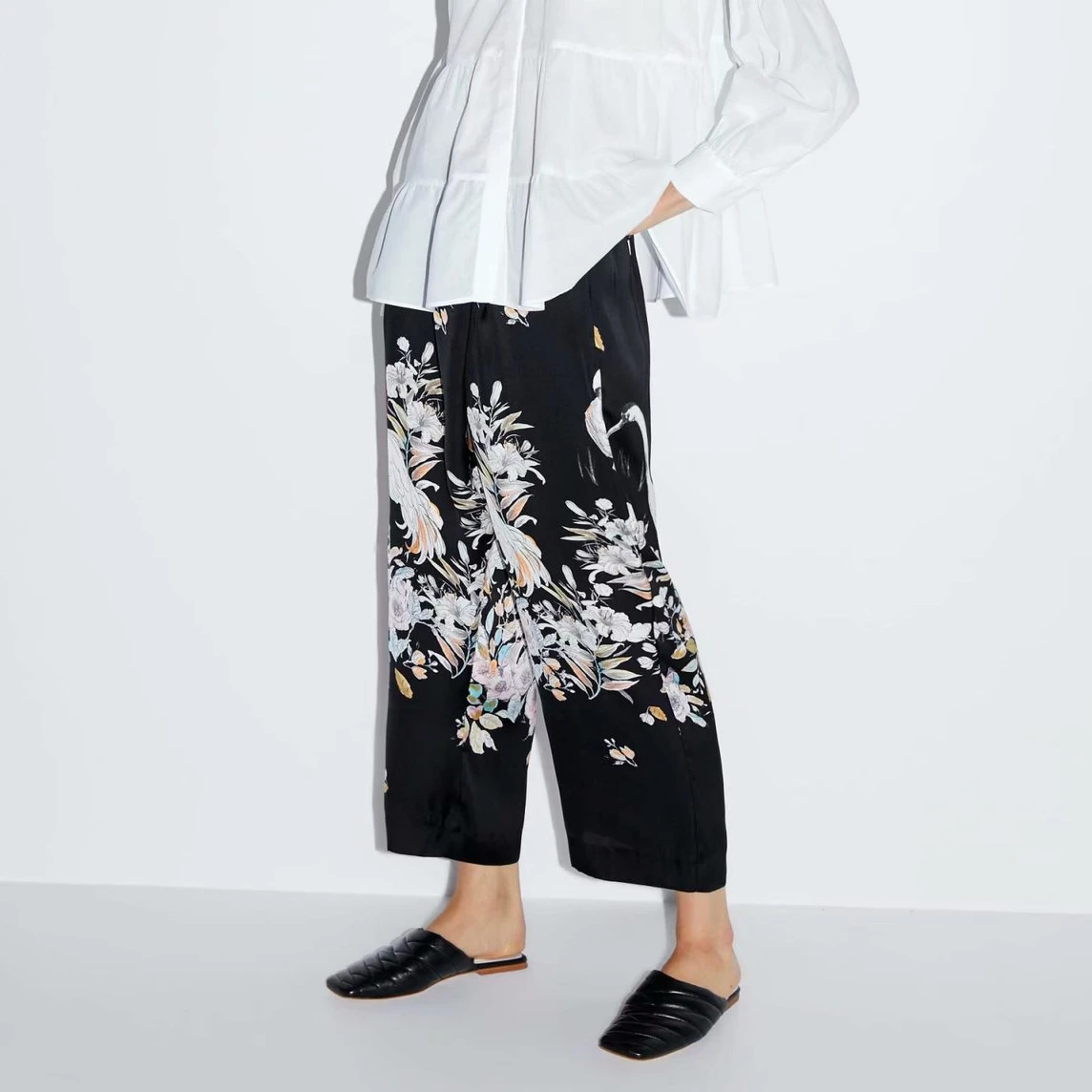 2019 осенние новые женские брюки с красным краном животным рисунком широкие