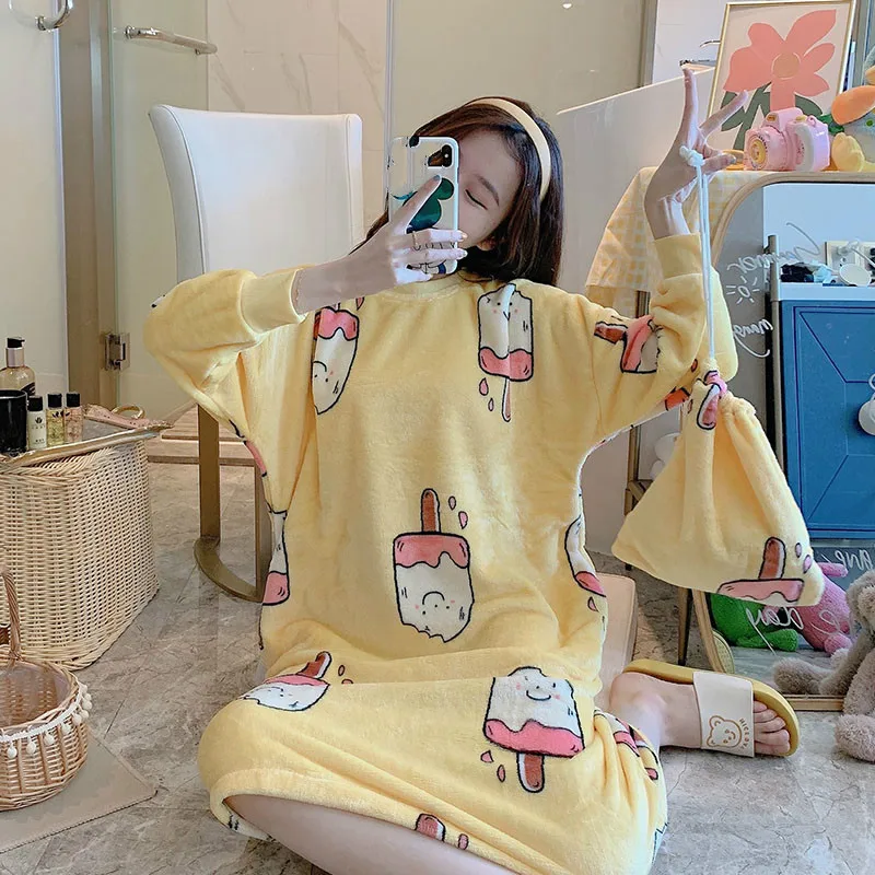 Новая красивая фланелевая ночная рубашка для женщин зимняя Свободная Женская