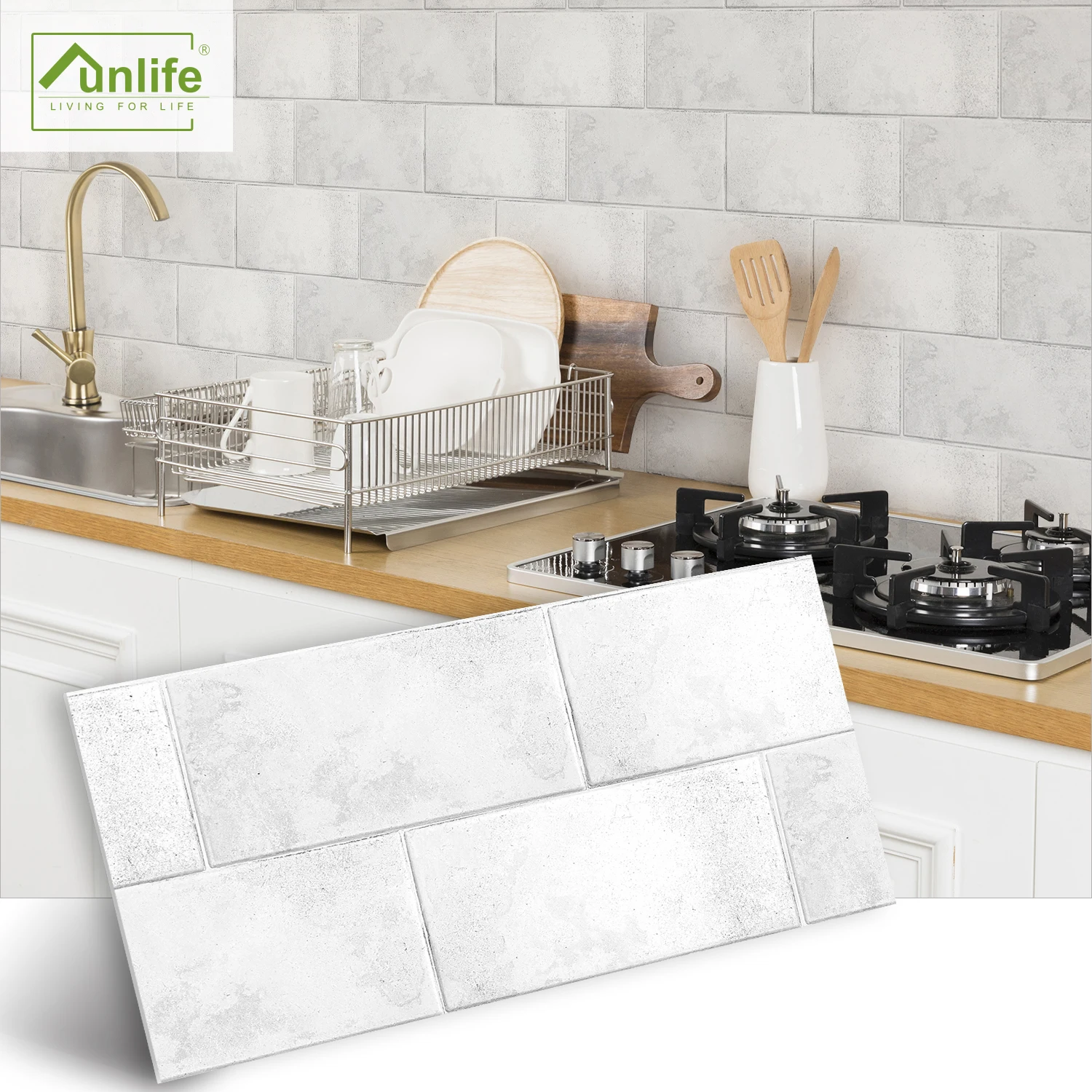 

Funlife® 30x15cm White Stone Brick Thick Tile Stickers Waterproof Wall Stickers Self-Adhesive Kitchen Backsplash Fireplace Decor