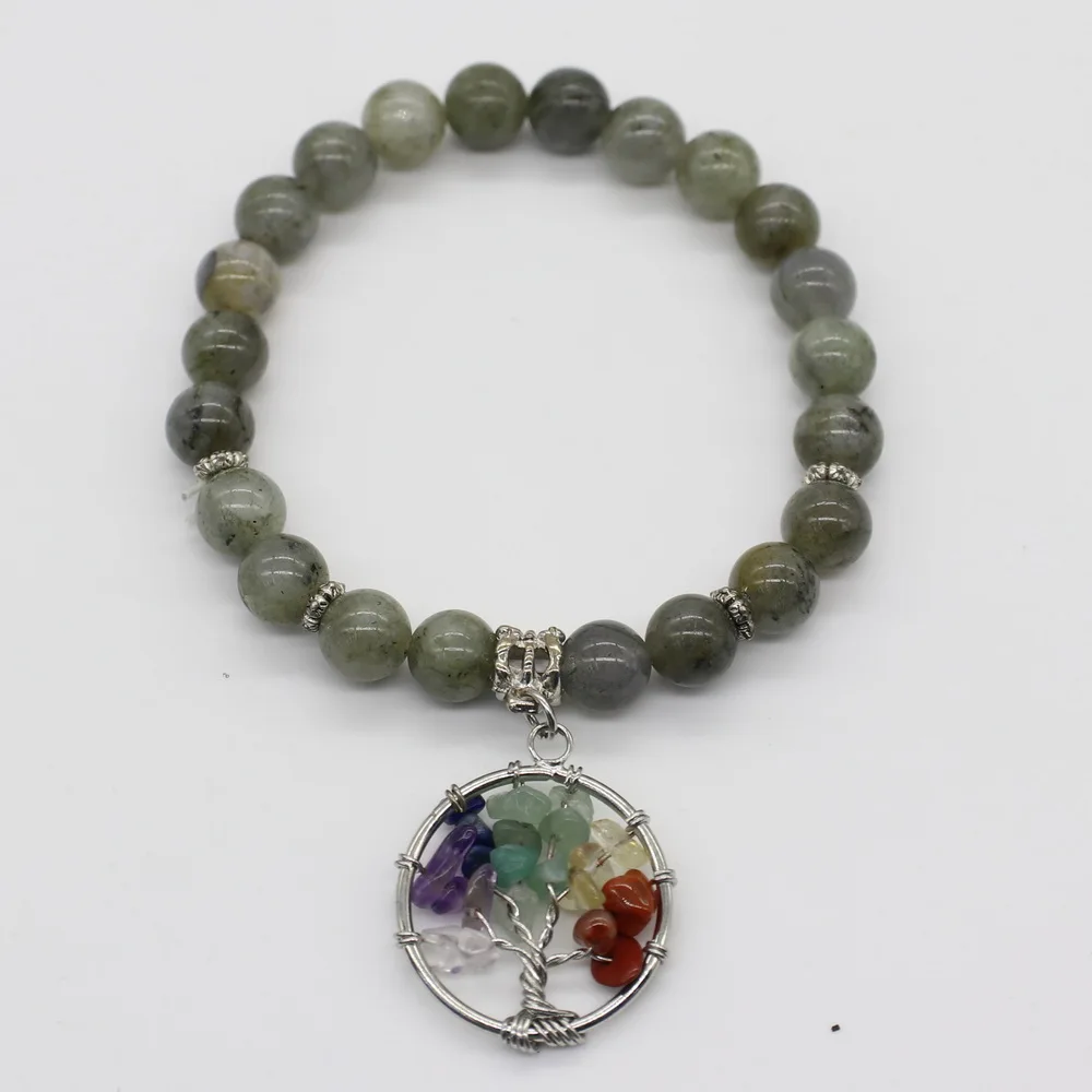 8 мм с натуральным камнем браслет красочными подвеска деревом жизни для женщин