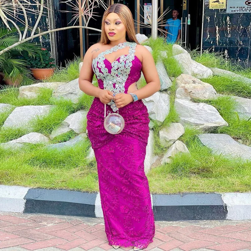 

aso ebi lace applique beaded mermaid bridal prom dress banquet party party evening dress