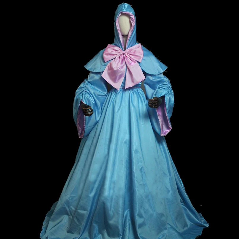 Movie Cinderella Princess Cosplay Costume Fairy Godmother Stage Performce Dress With Hood For Halloween Party Carnival