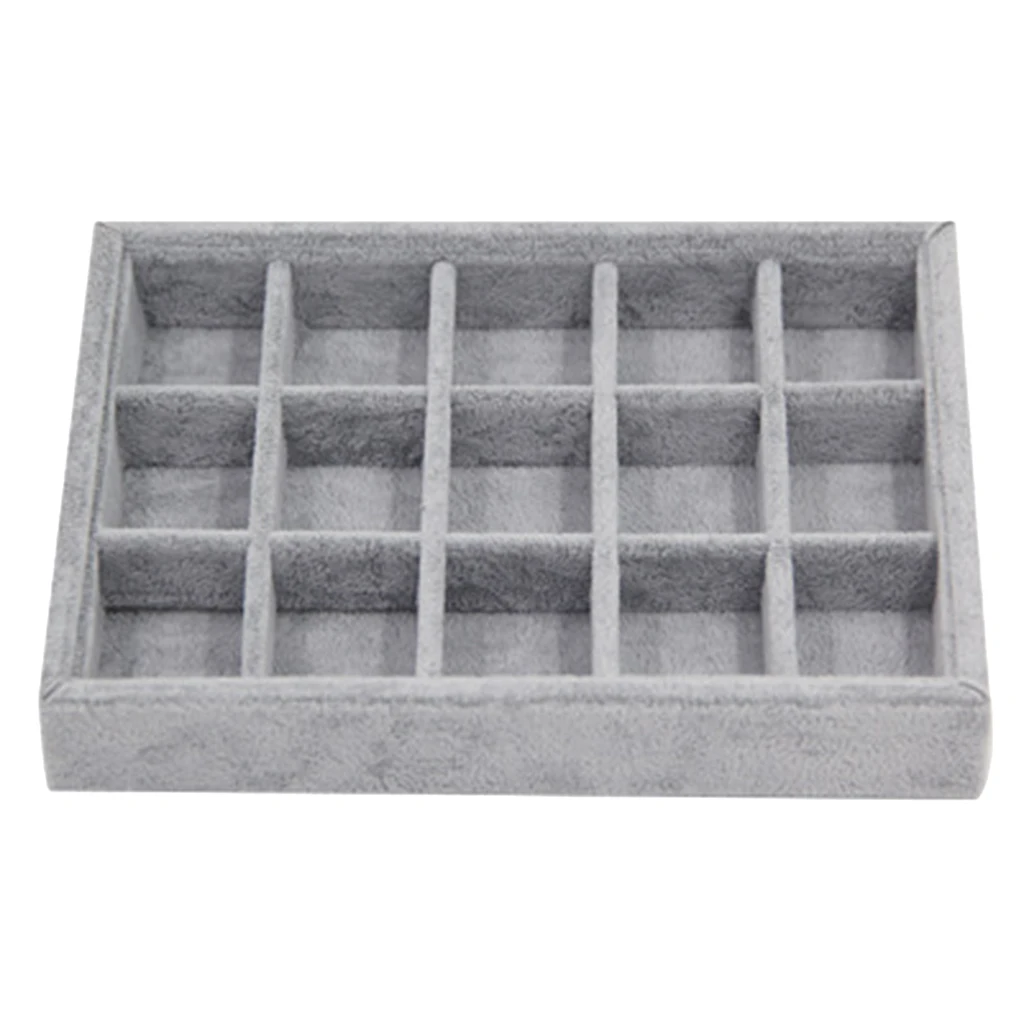 

4x 15Slots Velvet Jewelry Rings Fems Earrings Display Tray Storage Case Box