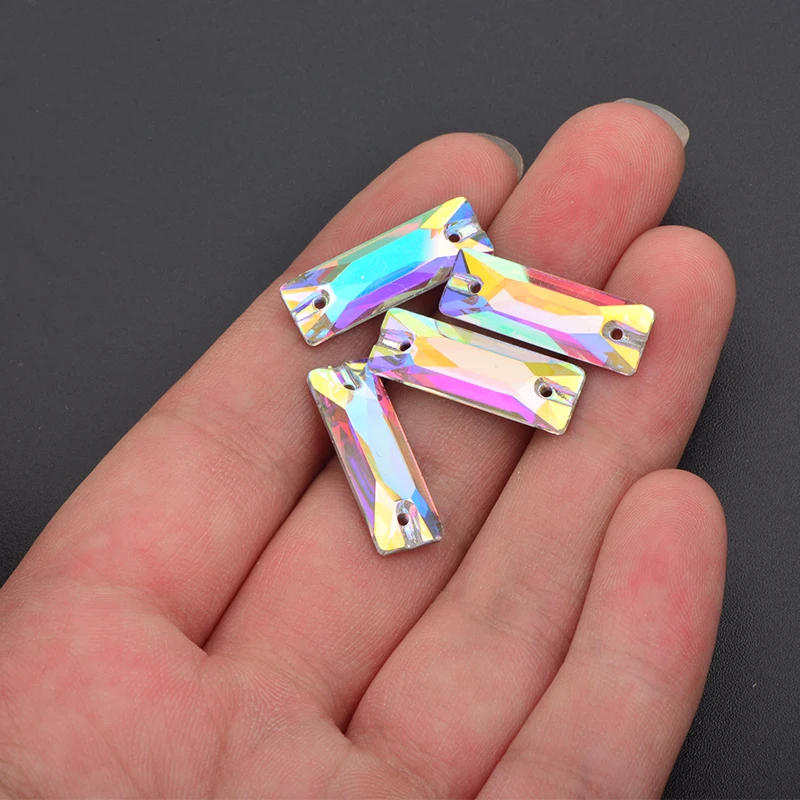 

JUNAO 7*21mm Sewing Clear Rectangle Rhinestone Glass Stones Applique Flat Back Sew On Strass Crystal For Clothes Needlework