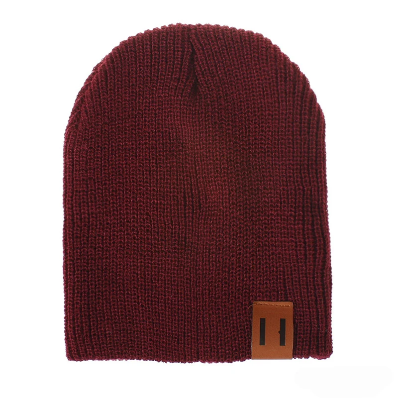 Adult dark red Новинка; зимняя шапка для мужчин, женщин и детей; Skullies Beanies; вязаная шапочка; шапки для родителей и детей; теплая однотонная детская мягкая шапка; шапка - Цвет: Adult dark red
