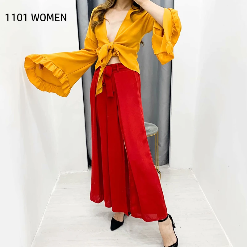 Женский короткий кардиган с расклешенными рукавами ZA повседневный желтый