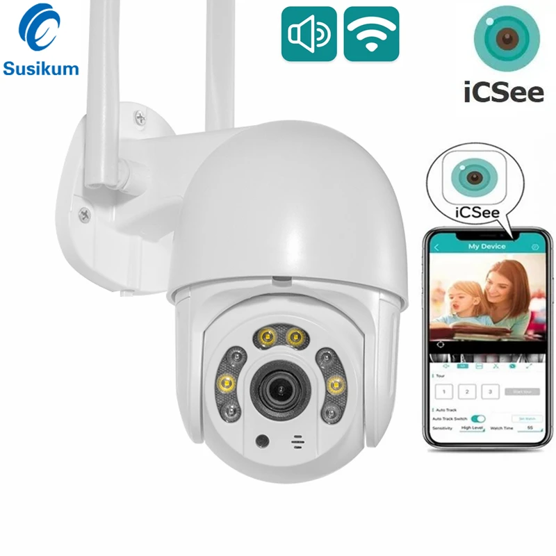 

Умная беспроводная уличная камера ICSee, водонепроницаемая двухканальная купольная камера безопасности 1080P с аудио