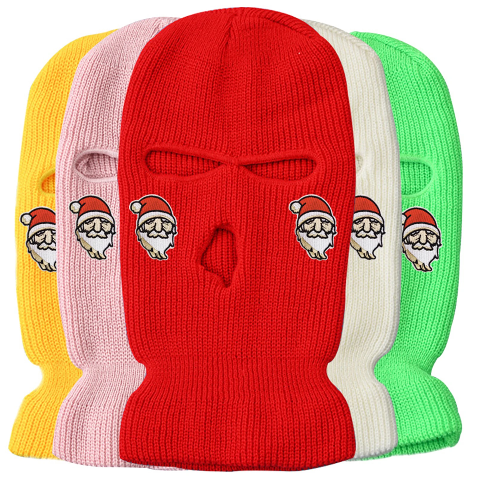 

Christmas Knitting Hat Solid Color Women Man Unisex Three Hole Hat Warm Ski Hat Neck Cover