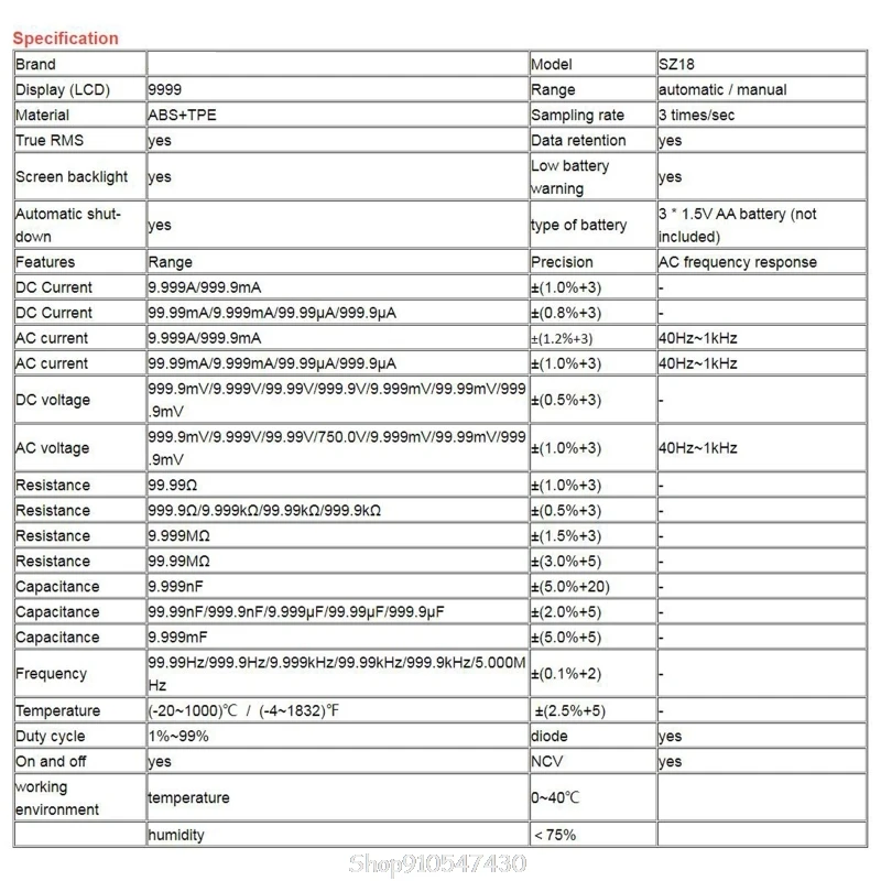 

SZ18 Digital Multimeter 9999 Counts Automatic True RMS Analog Multimetro DIY Transistor Capacitor NCV Tester LCR Meter N03 20