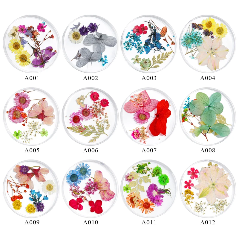 Смешанные сушеные цветы украшения для ногтей натуральные Цветочные наклейки в